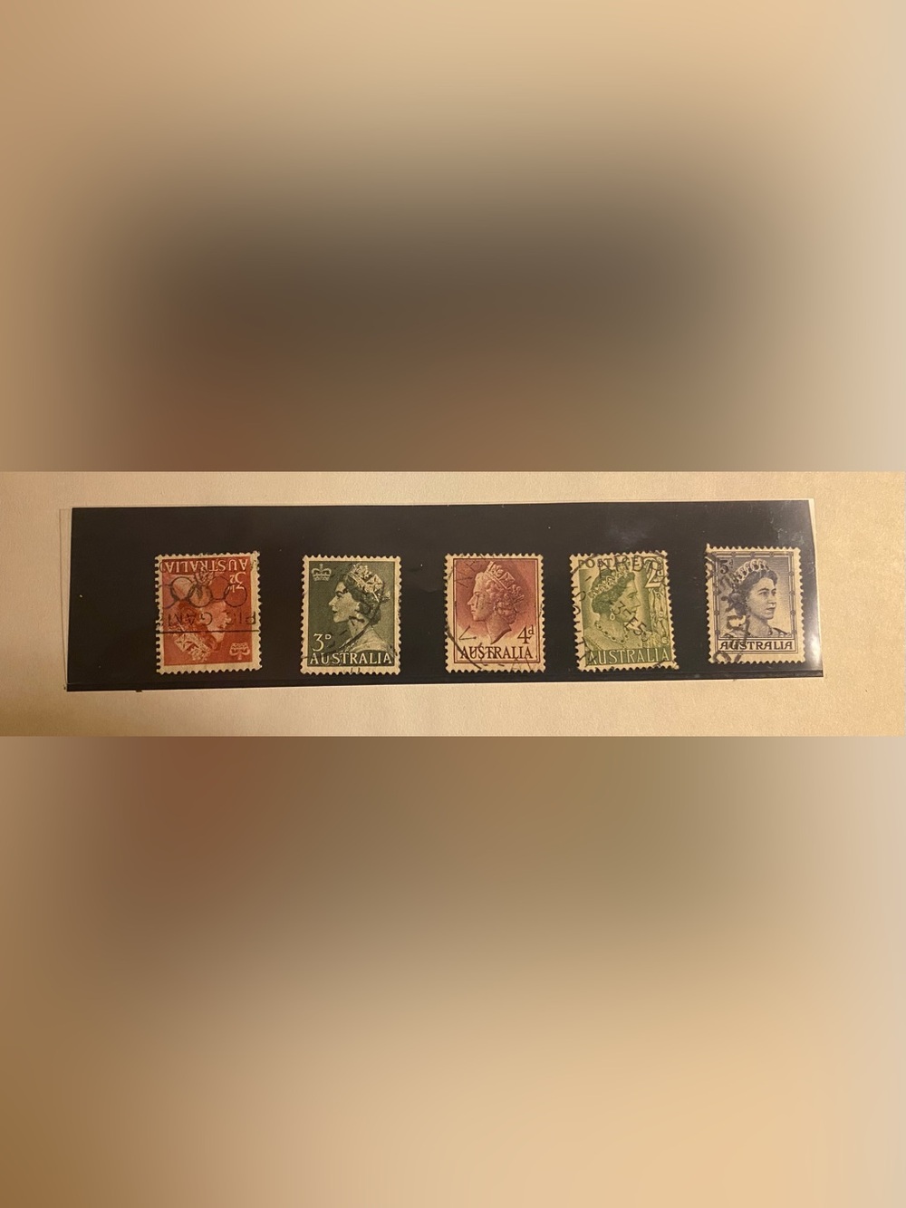 Lot of 5 Vintage Australian postage stamps featuring Queen Elizabeth II.